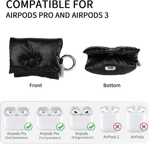 HPOD Compatible with AirPods Pro Case Cover,Fashionable and Trendy Down Cotton Padded Quilted Headphone Bag with Portable Rope Compatible for Airpods Pro and Airpods 3 Case Cover (Black) in Saudi Arabia