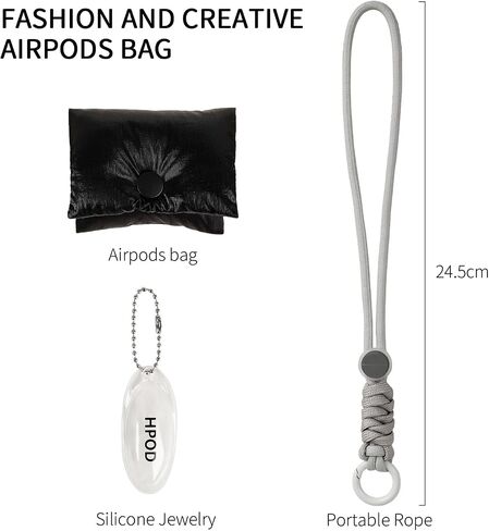 HPOD Compatible with AirPods Pro Case Cover,Fashionable and Trendy Down Cotton Padded Quilted Headphone Bag with Portable Rope Compatible for Airpods Pro and Airpods 3 Case Cover (Black) in Saudi Arabia