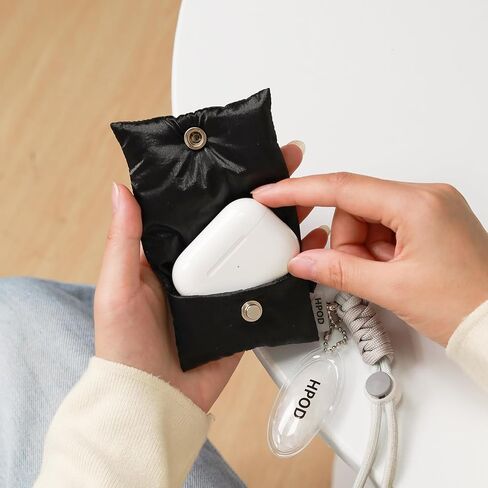 HPOD Compatible with AirPods Pro Case Cover,Fashionable and Trendy Down Cotton Padded Quilted Headphone Bag with Portable Rope Compatible for Airpods Pro and Airpods 3 Case Cover (Black) in Saudi Arabia