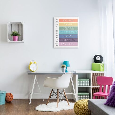Stupell Industries Bold List of Playroom Rules Kids Rainbow Stripes, Designed by Anna Quach Canvas Wall Art, 24 x 30, Multi in Saudi Arabia