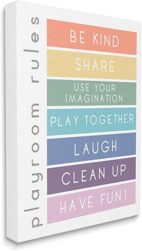 Stupell Industries Bold List of Playroom Rules Kids Rainbow Stripes, Designed by Anna Quach Canvas Wall Art, 24 x 30, Multi in Saudi Arabia