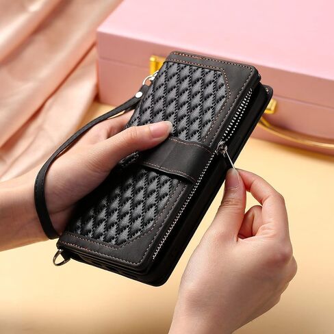 Crossbody Wallet Case for Samsung Galaxy S22 Ultra Leather Phone Case with Card Holder Kickstand & Wrist Strap Cover Magnetic Closure Flip Handbag Zipper Purse Shell for Women(Black) in Saudi Arabia
