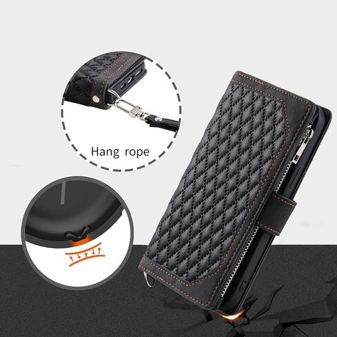 Crossbody Wallet Case for Samsung Galaxy S22 Ultra Leather Phone Case with Card Holder Kickstand & Wrist Strap Cover Magnetic Closure Flip Handbag Zipper Purse Shell for Women(Black) in Saudi Arabia