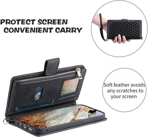 Crossbody Wallet Case for Samsung Galaxy S22 Ultra Leather Phone Case with Card Holder Kickstand & Wrist Strap Cover Magnetic Closure Flip Handbag Zipper Purse Shell for Women(Black) in Saudi Arabia