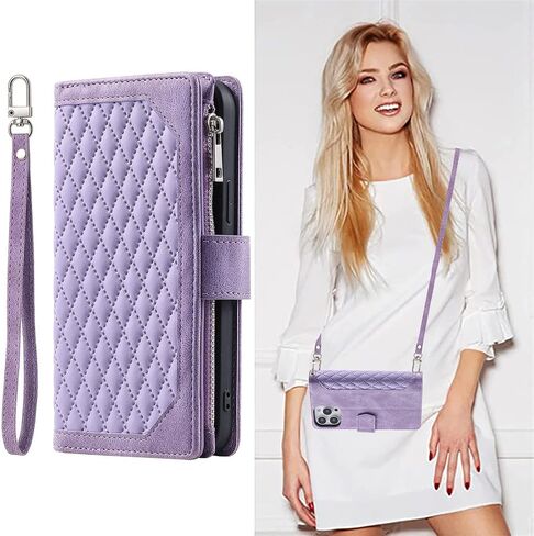 Crossbody Wallet Case for Samsung Galaxy S22 Ultra Leather Phone Case with Card Holder Kickstand & Wrist Strap Cover Magnetic Closure Flip Handbag Zipper Purse Shell for Women(Black) in Saudi Arabia