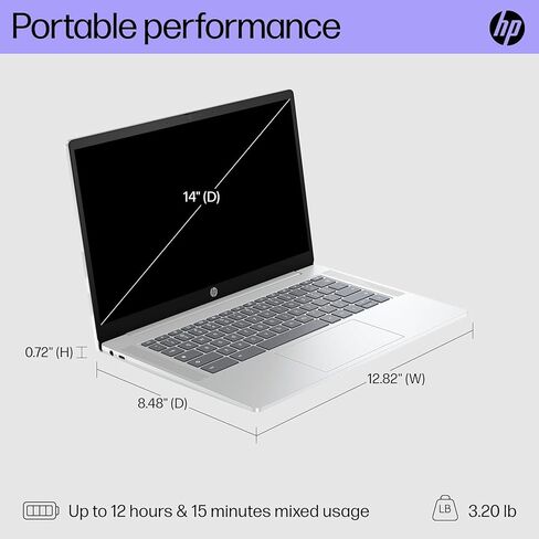 HP Chromebook 14 inch Laptop, FHD Display, Intel N100, 4 GB RAM, 64 GB eMMC, Intel UHD Graphics, Chrome OS 14a-nf0009nr (2024) in Saudi Arabia