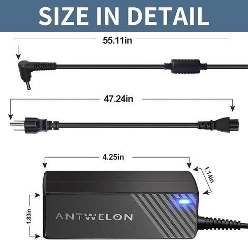 ANTWELON 65W شاحن الكمبيوتر المحمول 19V 3.42A لشركة أيسر Chromebook 11 13 14 15 R11 CB3-111 CB3-131 CB3-431 CB3-532 CB5 C720 C720P C740 أسباير واحد AO1-131 AO1-431 N15Q9 N15Q8 N16P1 محول التيار المتردد سلك التيار الكهربائي in Kuwait