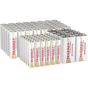 Tenergy 84 Pack Alkaline Batteries, 40 Pack AA Batteries, 36 Pack AAA Batteries, and 8 Pack 9V Size Batteries for Household Electronics