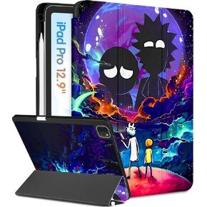 Trendy Fun Case for iPad Pro 12.9 Cool Anime Character Cartoon Cute Kawaii Design for Boys Teens Girls Men Tri-Fold Stand Cover with Pencil Holder for Apple i Pad Pro 12.9 Case 2022/2021/2020/2018 Rik