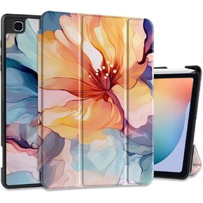 Case for Samsung Galaxy Tab S6 Lite 10.4 inch 2022/2020 Released SM-P610/P613/P615/P619, Tablet Case with S Pen Holder & Soft TPU Back Cover & Auto Wake/Sleep, Flower Whale