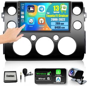 Fuluku【for Toyota FJ Cruiser 2006-2022】 8 Core 4+64GB Android 13 Car Stereo, 9'' Touchscreen Car Radio with Wireless Carplay Android Auto GPS WiFi, Bluetooth SWC Mic Backup Camera Mirror Link