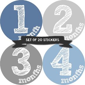 Baby Monthly Stickers - Baby Milestone Stickers - Newborn Boy Stickers - Month Stickers for Baby Boy - Baby Boy Stickers - Newborn Monthly Milestone Stickers - Set of 20