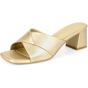 Shoe'N Tale Chunky Heels for Women Square Open Toe Low Block Heeled Sandals Comfortable Slip On Mules Dressy Shoes