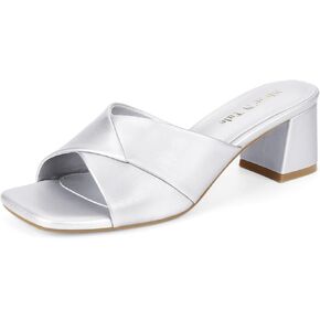 Shoe'N Tale Chunky Heels for Women Square Open Toe Low Block Heeled Sandals Comfortable Slip On Mules Dressy Shoes