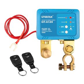 QTEATAK Wireless Remote Control Car Battery Kill Switch - 12V 120A, 2400A Instantaneous Current, Anti-Theft, Battery Leakage Protection, with 2 Remote Control Keys