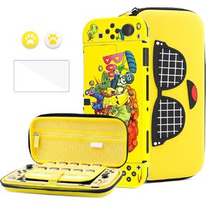 HYPERCASE Yellow Switch OLED Case Kit for Accessories & Console, with Switch OLED Travel Carrying Case Pouch, Hardshell OLED Protective Cover Skin of Peely, HD Screen Protector & 2 Kawaii Thump Caps