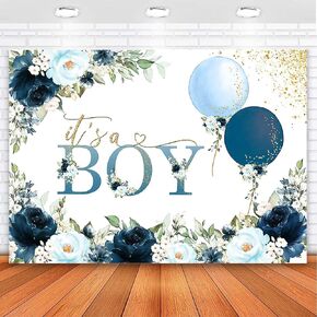 Avezano It's a Boy Baby Shower Backdrop Blue Floral Boy Baby Shower Party Decorations Gold Dots Boy Baby Shower Backdrops Banner Cake Table Decorations 7x5ft,83x59inch