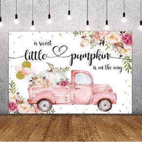 Lofaris Little Pumpkin Girl Baby Shower Photography Backdrops Props Fall Autumn Pink Floral Princess Baby Shower Party Decoration Car Gold Balloon Flowers Photo Studio Booth Background Banner 7x5ft