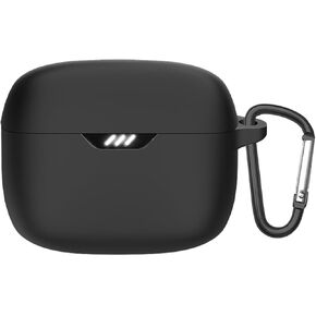 Cover for JBL Tune Beam case Wireless Earbuds Silicone Material Shockproof Unique Portable Protective with Carabiner (Black)