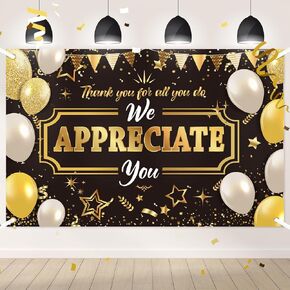 We Appreciate You Banner Backdrop -Wxiben Blue Employee Appreciation Decoration Thank You Nurse Teacher Banner Farewell Going Away Party Backdrop Supplies Work Anniversary Appreciation Decor(71*45 In)