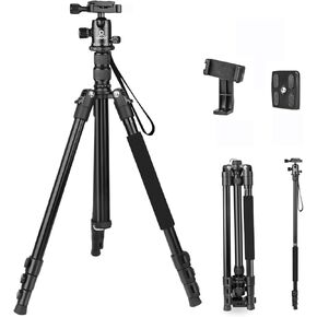 77 inch Professional Camera Photography Tripod,Ball Head Aluminum DSLR/SLR Tripod & Monopod with Carry Bag Compatible with Canon Nikon Binoculars Laser Telescop(Black)