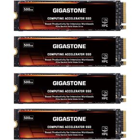 Gigastone HPC Computing M.2 SSD 500GB (4-Pack) PCIe 4.0 NVMe SSD Host Memory Buffer Cache Accelerate Speed Coding Big Data Intensive Workloads, 5000MB/s Internal Solid State Drive SLC Cache 3D NAND