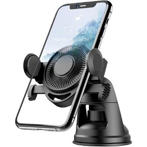 Car Phone Mount, 360°Adjustable Car Phone Holder with Enhanced Suction Cup for Dashboard Windshield, Compatible with iPhone 11/11 Pro/Pro Max/12/12 Pro, Samsung Galaxy (Gray)