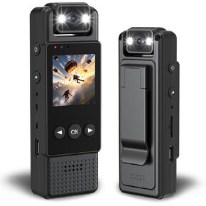 HD1080P Wearable Mini Body Camera with Video and Audio Recording 180° Rotating Lens Motion Detection Night Auxiliary Lights 6HR Battery Body Cam for Sports Personal Security Police Law Enforcement