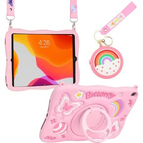 for iPad 9th/8th/7th Generation Case 10.2 Inch for Kids Girls, Shockproof Butterfly Cute iPad 10.2 Case Cover 2021/2020/2019 with Kickstand Shoulder Strap Wallet(Purple)
