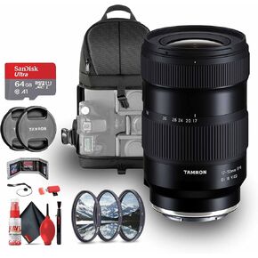 Tamron 17-50mm f/4 Di III VXD Lens for Sony E (A068) Bundle Including 64 GB Memory Card, 3-Piece Filter Kit, Backpack, Card Reader, Card Wallet, Full Cleaning Kit, Lens Caps