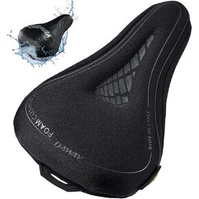 Comfortable Bike Seat Cover - DAWAY C3 Soft Gel & Memory Foam Padded Bike Seat Cushion for Women Men Seniors, Comfort, Fits for Peloton, Stationary, Exercise, Mountain and Cruiser Bicycle Saddles
