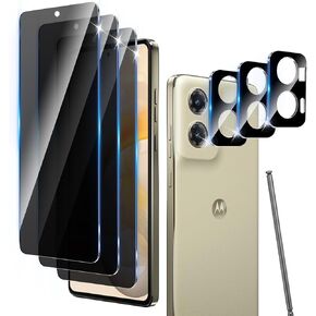 3+3 Pack Privacy Screen Protector Designed for Motorola Moto G Stylus 5G 2024 With 3 Pack Camera Lens Protector,Anti-Spy Tempered Glass Film,9H Hardness,Bubble Free,Easy to Install