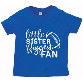 Tees & Tails Little Sister Biggest Fan Football Baby Tee Shirt (Infant and Toddler Sizes)