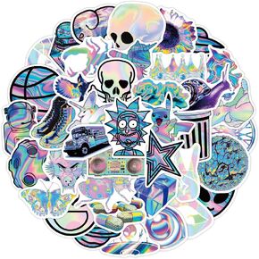 ANKOMINA 80 PCS Cool Waterproof Vinyl Stickers Laser Holographic Alien Stickers for Motorcycle Car Laptop Door Luggage Bike Bicycle Travel Case Water Bottle Decal