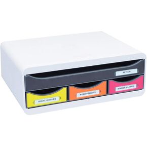 Ultimate Office MultiDrawer Monitor Stand & Office Supply Storage Box with 4 Drawers, Light Gray with Colored Fronts