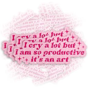 (3Pcs) I Cry A Lot But I Am So Productive It's an Art Sticker 2" Quote Inspired Waterproof Die-Cut Vinyl Sticker for Hard Hat Laptop Water Bottle Phone Kindle Sticker Gifts for Her Women 2 Inches