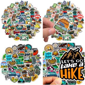 100 PCS Stickers, Outdoor Adventure Stickers, Travel, Hiking, Camping Theme Stickers, Waterproof Vinyl Stickers for Laptop, Water Bottle, Luggage, Phone, Pad, Helmet, Guitar, Sticker Decals for Kids,