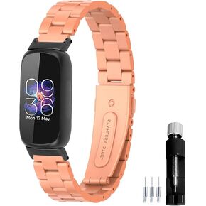 Metal Watchband Compatible with Fitbit inspire 3 Stainless Steel Wrist Strap Bracelet Replacement for inspire3 Smartwatch Accessory for Women Men