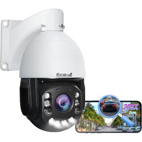 JideTech 200x Hybrid Zoom PTZ IP POE Outdoor Camera, 4K 8MP Speed Dome Security Camera with Human/Vehicle Detection, Auto Tracking, Floodlight Color Night Vision, Two Way Audio, Hikvision Compatible