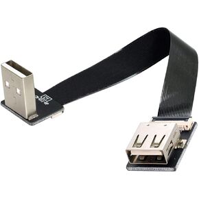cablecc Up Angled USB 2.0 Type-A Male to Female Extension Data Flat Slim FPC Cable for FPV & Disk & Scanner & Printer 20CM