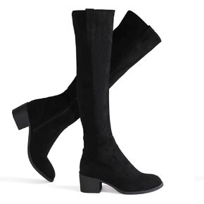 Shoe'N Tale Women's Over The Knee Thigh High Chunky Heel Pointed Toe Faux Suede Side Zipper Fall Weather Winter Boots