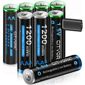 Type-C USB 1.5V 8 Pack AA 3000mWh Lithium Rechargeable Battery,Constant Output and Fast Charging (Include Type-C USB Cable)