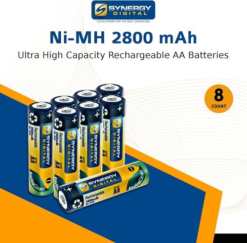 بطاريات Synergy Digital AA، 4 عبوات، سعة عالية جدًا، بطاريات مزدوجة A قابلة للشحن (Ni-MH، 1.25 فولت، 2800 مللي أمبير في الساعة) in Saudi Arabia