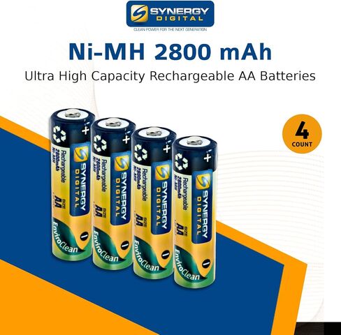 بطاريات Synergy Digital AA، 4 عبوات، سعة عالية جدًا، بطاريات مزدوجة A قابلة للشحن (Ni-MH، 1.25 فولت، 2800 مللي أمبير في الساعة) in Saudi Arabia