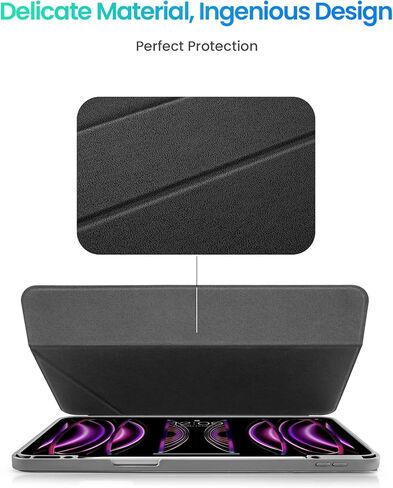 حافظة Tomtoc عمودية iPad Pro ثلاثية الوضع لجهاز iPad Pro 12.9 بوصة الجيل السادس/الخامس (M2&M1)، حافظة واقية مع حامل أقلام iPad، مسند مغناطيسي لـ 3 أوضاع استخدام، تدعم الشحن اللاسلكي لقلم iPad in Kuwait