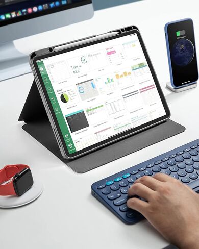 حافظة Tomtoc عمودية iPad Pro ثلاثية الوضع لجهاز iPad Pro 12.9 بوصة الجيل السادس/الخامس (M2&M1)، حافظة واقية مع حامل أقلام iPad، مسند مغناطيسي لـ 3 أوضاع استخدام، تدعم الشحن اللاسلكي لقلم iPad in Kuwait