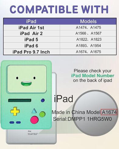 حافظة عصرية لجهاز iPad Air 2/Air 1/لجهاز iPad 5th/6th Generation/Pro 9.7 بوصة للأولاد والأطفال في سن المراهقة والبنات الكرتونية اللطيفة Kawaii 360 درجة حامل قلم رصاص قابل للدوران لغطاء Apple i Pad 9.7 بوصة، أخضر in Saudi Arabia