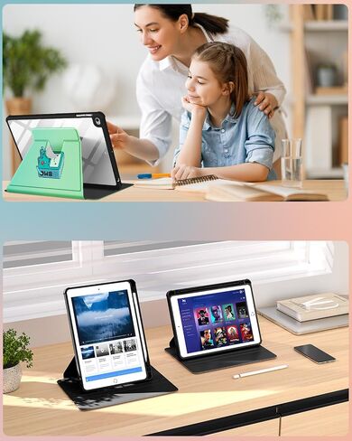 حافظة عصرية لجهاز iPad Air 2/Air 1/لجهاز iPad 5th/6th Generation/Pro 9.7 بوصة للأولاد والأطفال في سن المراهقة والبنات الكرتونية اللطيفة Kawaii 360 درجة حامل قلم رصاص قابل للدوران لغطاء Apple i Pad 9.7 بوصة، أخضر in Saudi Arabia