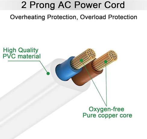 سلك طاقة متوافق مع تلفزيون Samsung LG TCL Hisense Insignia JVC Apple Toshiba TV، بديل كابل طاقة تيار متردد عالمي ذو شقين 6 أقدام - 10 أمبير 125 فولت 18AWG- مدرج في قائمة UL in Kuwait