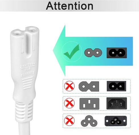 Power Cord Compatible for Samsung LG TCL Hisense Insignia JVC Apple Toshiba TV, 2 Prong Universal AC Power Cable Replacement 6 Ft-10A 125V 18AWG- UL Listed in Saudi Arabia
